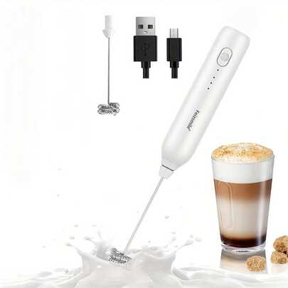 Feizsmile Wertvoller elektrischer Milchaufschäumer, wiederaufladbare Typ-C-Schnittstelle, tragbarer Kaffee-Milchaufschäumer, Edelstahl-Quirl, geeignet für Zuhause, Reisen und tägliche Barista-Nutzung.