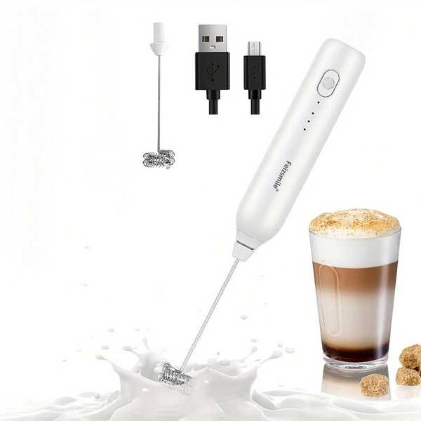 Feizsmile Value Electric Milk Frother, Rechargeable Type-C Interface, Portable Coffee Milk Frother Maker, Stainless Steel Whisk, Suitable For Home, Travel And Barista Daily Use.