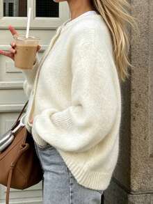 Women's Apricot Button Front Cardigan Sweater Jacket, Fashion Commuter Style, Autumn/Winter - Apricot - View 10