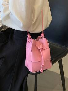 CHERIMATE 1件時尚迷你水桶包，百搭休閒編織女款手提包，高級通勤斜挎包，小眾設計單肩包，適合日常使用 - 玫紅色 - 查看 7