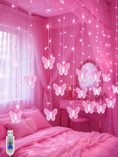 6M-40LED Fairy Lights, Magic Butterfly LED String Lights - 96 LED, USB Powered, Copper Wire Fairy Lights, Transparent Wire Lights, Plastic Material, Low Voltage Design, Built-In Light Source, Suitable For Garden, Bedroom, Wedding, Birthday, Christmas And Holiday Party Decoration, Such As Halloween And Christmas, Suitable For Living Room, Bedroom, Christmas, Party, Dorm, Yard Decoration (No Remote Control, No Battery Required)