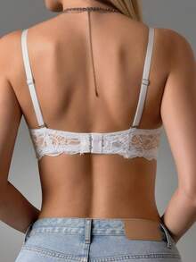 Detachable Strap Bandeau Lace Bra, Double Row Back Hook Firm Support And Push-Up, Versatile Women's Lingerie - White - View 10