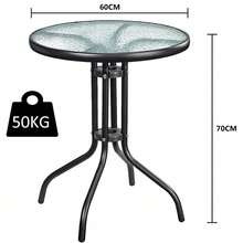 Round Outdoor Garden Table 60cm Glass Top Patio Balcony Coffee Side Table Metal Frame Bistro Dining Table For Garden Terrace Backyard Porch Café Outdoor Furniture Easy Assembly Weather Resistant - White - View 2