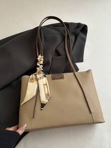 Vintage weiche Seidenschal Dekoration Tragetasche, Premium minimalistische große Kapazität Pendler Schultertasche, Nischen vielseitige strukturierte Achseltasche Damen Handtasche - Helles Khaki - Übersicht 4