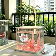 透明壓克力魚缸 冰晶景觀桌面創意鬥魚缸 水鑽全套景觀魚缸 USB線 方形金魚缸 - 查看 6