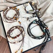 Bohemian Style Beaded Leather Cord Thin Waist Belt, Double Strand Tie Waist Belt With Faux Stone, Shell And Wooden Bead Decor, Bohemian Style Festival Accessory For Women - Woven Belt - View 4