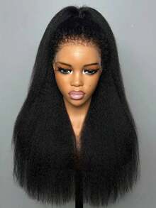 Dollface Invisible Strap 360 Full Lace Wig Kinky Straight Human Hair Wig Lace Front Wig With Drawstring 360 HD Lace Frontal Wig 30 40 Inch - Natural Black - View 1