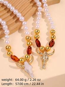 1pc Beach Vacation Fashion Unique Personalized Casual Design Bull Head Beaded Necklace, Men's Daily Holiday Party Wear Jewelry - Multicolor - View 7