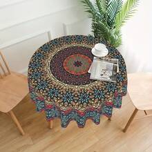 1pc Bohemian Style Mandala Round Tablecloth, Colorful Country Style Polyester Fiber Dining Room Party Picnic Patio Tablecloth - Round - View 4