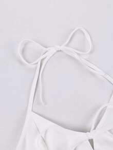 ApperlothPOP Elegant Color Fitted Halter Top,Front Button Closure, Bow Detail, Spaghetti Strap, Christmas, Vacation, Date, Halloween Shapewear - White - View 7