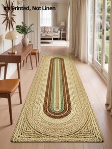 1pc 2D Flat Printed Long Runner Rug, Faux Woven Print Long Floor Mat, Suitable For Bathroom, Kitchen, Outdoor, Hallway, Bedroom, Living Room, Machine Washable Easy To Clean, Non-Slip Entryway Mat, Bedroom Decor Carpet Accessory - Multicolor - View 4