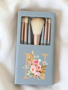 Portable Makeup Brush Set With Mirror And Soft Bristles, Floral Letter A-Y Pattern, Boxed Makeup Brush Set, Multi-Function Makeup Brush Set With Mirror And Makeup Box, Mini Multi-Function Makeup Brush, Foundation Brush, Eyeshadow Brush, Beginner Makeup Tools, Mixed Brush Makeup Storage Rack, Makeup Brush Set, Convenient To Carry Girls Gift, Ideal Makeup Tool Set, Portable Travel Supplies, Travel Essentials - Multicolor - View 22