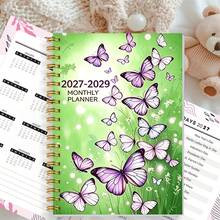 DANPERJI 1pc A5 Multi-Style 2027-2029 3-Year Monthly Spiral Bound Planner, Warm Yellow Background With Purple Lavender Butterfly Print Calendar Notebook, Suitable For Long-Term Monthly Planning And Goal Tracking - Multicolor - View 7