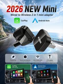 XUDA 2026 新款 2-in-1 無線 CarPlay / Android Auto 超迷你轉接器 - 2.4-5.0 GHz WiFi 5 Carplay 轉換器，有線轉無線，快速自動連接，無延遲，緊湊設計，附 USB/USB-C 接口，免電池 - B - 查看 1