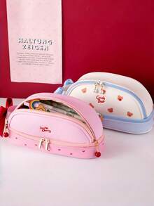 Double Layer Strawberry Pencil Case, Cute Girl Style Pencil Box, Minimalist Large Capacity Stationery Storage Bag, Suitable For B, First Day Of School - Multicolor - View 2