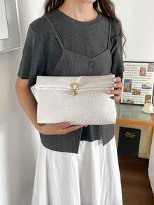 Solid Color PU Leather, Lightweight Large Capacity Flip Magnetic Buckle Small Square Bag, Multifunctional Party And Dinner Bag, Suitable For Women - 白色 - 查看 7