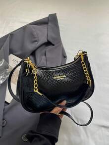 1件女款純色PU肩背包，百搭腋下包，適合上班通勤，可調節肩帶斜跨包 - 黑色 - 查看 9