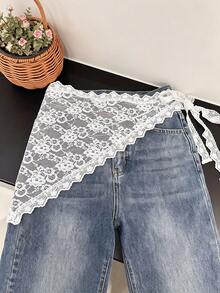1pc Fashion Versatile Lace Patchwork Waist Belt, Waist Scarf, Decorative Triangle Scarf, Scarf, Headscarf, Multi-Purpose Design - Multicolor - View 4
