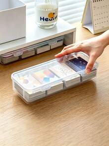 4-Compartment Storage Box, Snap-Lock Transparent PP Material, Multi-Functional Storage Box With Lid, Suitable For Poker Cards, Learning Stationery, Erasers, Creative Tools Storage, Portable Divided Organizer Box, Suitable For Office Desk, Living Room, Drawer, Bedroom And Other Scenes Organization And Storage Tools, Crafts, Cards, Card Games, Plastic Storage Box, Compact Storage Box, Minimalist Storage, Lightweight Storage - View 5