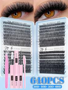 640/640/640pcs Curly Cluster False Eyelashes Set, High Density Fluffy Lashes, Large Capacity Single Cluster Lash Book, Soft Segmented Extension Style, Suitable For DIY Fox Eye & Cat Eye Looks, Music Festival Makeup, Mixed 10D+20D+30D+40D/30D+40D+50D+60D/50D+60D+80D+100D Cluster False Eyelashes - Multicolor - View 15