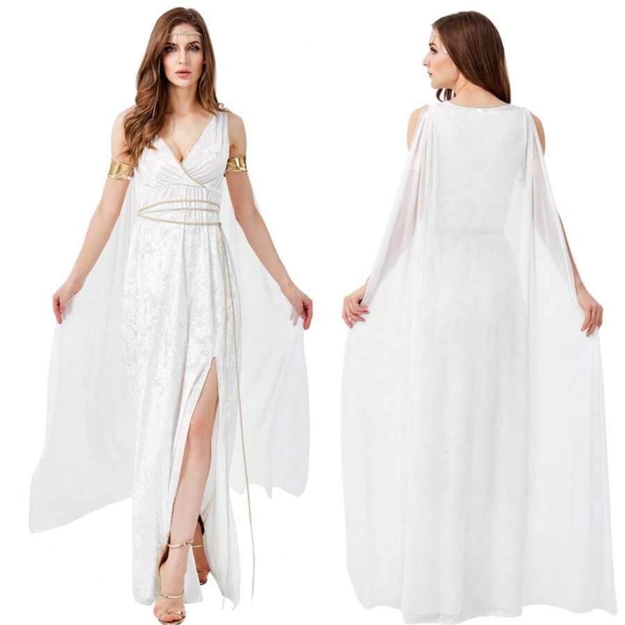 Ancient Greek Mythology Goddess Queen Cosplay Costume Sexy High Slit Long Dress For Women Halloween Carnival Clothing Perform