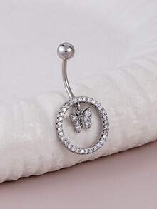 1pc Inlaid Artificial Zirconia Butterfly Pendant Sexy Belly Ring, Suitable For Women's Daily Wear, Dating And Party Matching - Silver - View 4
