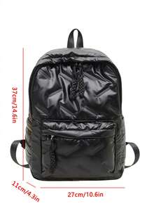 Women Solid Quilted Puffer Backpack Casual Daypack With Braided Drawstring For School Travel Daily Use - Black - View 8