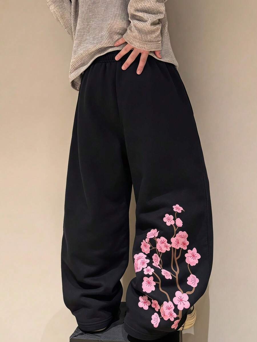 SU ER Men's Summer Loose Drawstring Elastic Waist Casual Pants, Draped Lazy Wide Leg Long Trousers - Black - View 1