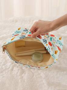 1pc Portable Cosmetic Storage Bag, Sea Cucumber & Seashell Ocean Element Pattern, Double-Sided Print, Travel Zipper Makeup Bag, Multi-Function Toiletry Storage Bag - Multicolor - View 2