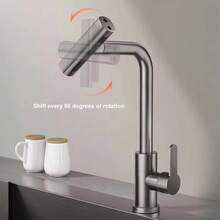 Keran Air Panas dan Dingin Dapur Warna Abu-abu Gelap dengan 4 Mode, Keran Wastafel Air Terjun Lubang Tunggal, Pemasangan di Meja, Keran Wastafel Universal yang Dapat Berputar 360° - Grey - View 3