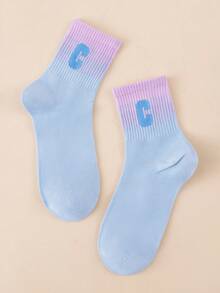 1雙字母C時尚運動風舒適透氣中筒襪，男女通用 - 彩色 - 查看 1