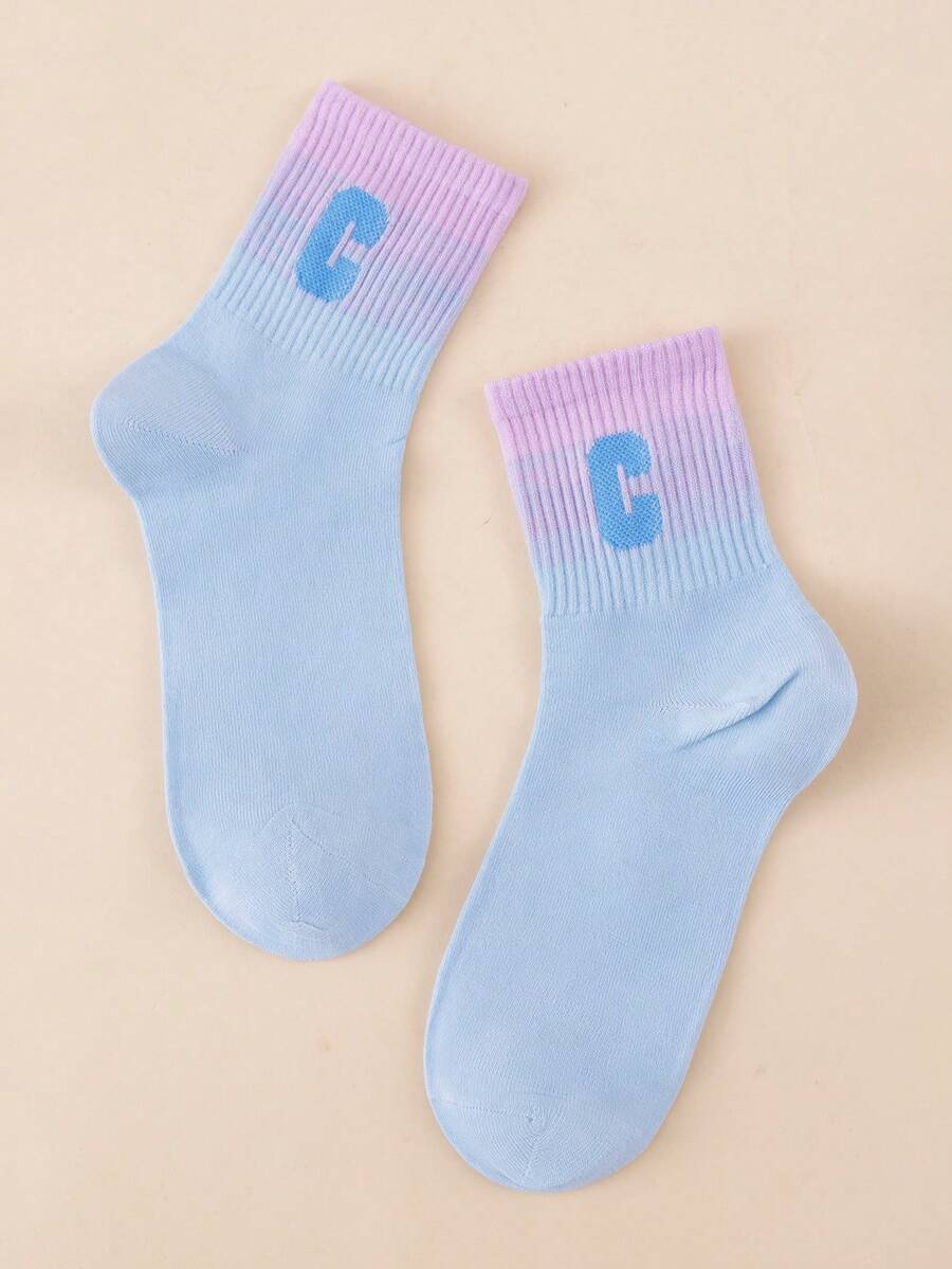 1雙字母C時尚運動風舒適透氣中筒襪,男女通用 - 彩色 - 查看 1