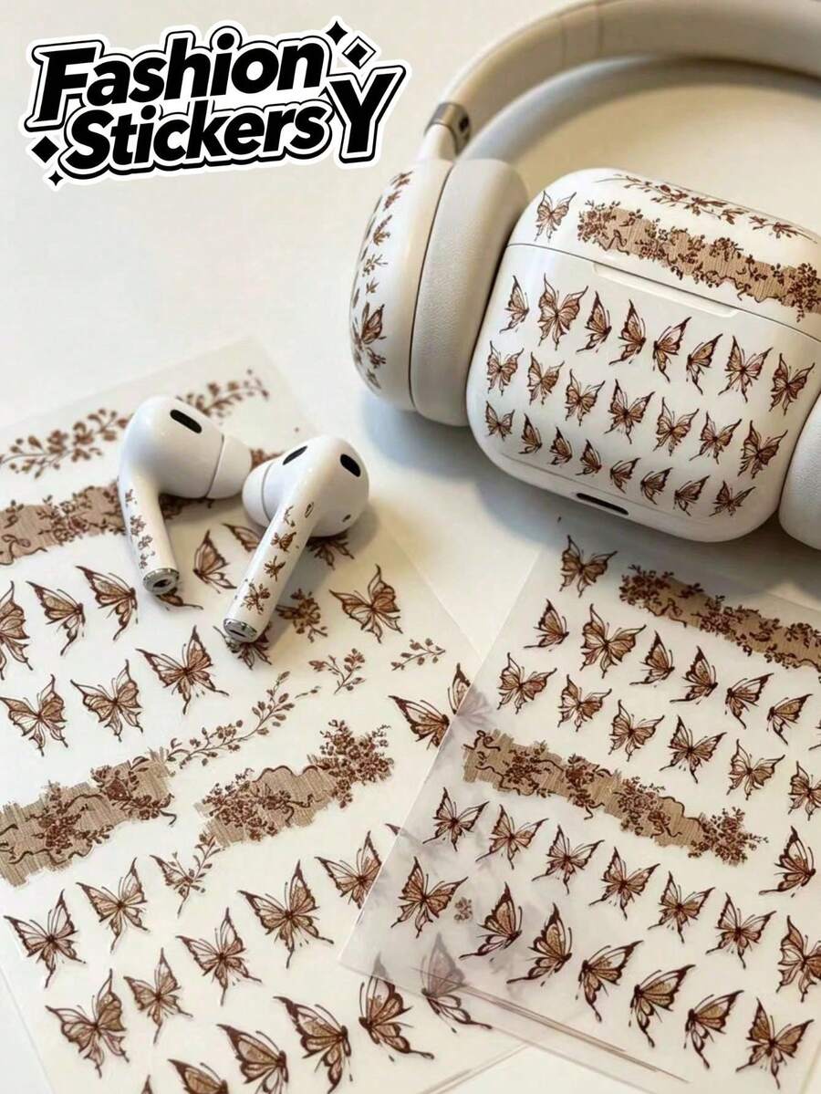 1pc Vintage Brown Tone Butterfly Sticker, INS Style Forest Material, Suitable For Decorating Instant Camera, Water Cup, Phone, Tablet, Notebook, Brown Tone Butterfly And Distressed Lace Elements, Vintage Gentle Style, Versatile Retro Atmosphere Decorative Sticker - Retro Brown Butterfly - View 1