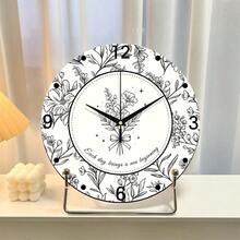 Black And White Line Floral Creative Desktop Clock, Ultra-Quiet Quartz Movement, No Ticking Sound, Suitable For Living Room Cabinet, Shoe Cabinet, Office Desk, TV Stand, Coffee Table, Study Desk, Bedside Table And Other Spaces Decoration, Can Be Used For Room Decor, Bedroom Decor, Dorm Decor, Back To School Decor, School Surprise, Back To School Season, Wedding Decor, Friend Birthday Gift, Home Decor Ornament And Study Supplies - Table Clock - View 2