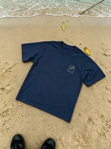 Men's Casual Vacation Minimalist Coconut Tree Print Round Neck Short Sleeve Summer T-Shirt - Navy Blue - View 3