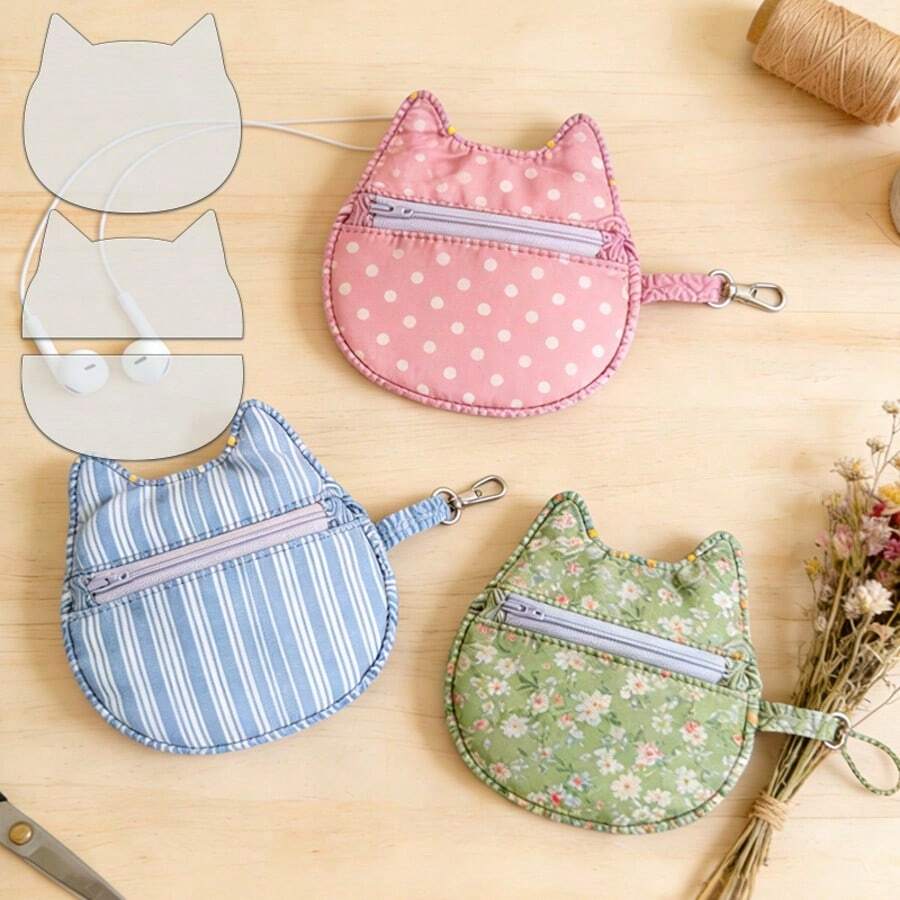 3 PiecesCat Mini Creative Coin Purse Template, DIY Wallet Sewing Template, Durable Transparent PET Template, Handmade Craft Tool, Suitable For Sewing Projects, Perfect Gift For Craft Enthusiasts - Classic - View 1