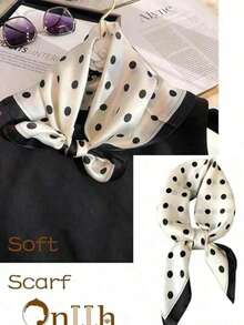 1Pc French Polka Dot Satin Scarf - Women Multi-Way Headscarf Ribbon For Spring Outfits - White - View 5