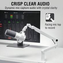 動態麥克風與低矮支架套組，XLR/USB 播客錄音電腦麥克風，適用人聲直播，附金屬懸臂支架、靜音按鈕、耳機插孔，適合遊戲工作室 (K688W+BM88W)-FIFINE T688 白色 - 白色 - 查看 8