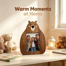 Cross-Border Cute Animal Wooden Photo Frame: Creative Bear Design, Solid Wood Texture - Excellent Home Desktop Decor Wooden Photo Frame: Creative Bear Design, Solid Wood Texture - Home Desktop Decor Ornament - Wooden Bear Photo Frame - View 5
