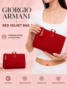 Giorgio Armani 阿瑪尼紅色化妝包,耐用拉鍊封口,大容量多隔層收納,加固提把,便攜輕巧設計,適合旅行 - 紅色 - 查看 3