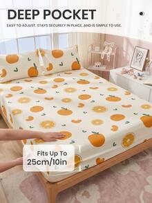 1pc Fruit Print Bed Sheet, Mattress Protector, Mattress Cover, Summer, Comfortable Breathable Wrinkle-Resistant, Machine Washable, Single/Double/Queen/King Size, Dorm Bedding, All Season & Summer, Pillow And Pillowcase Not Included, Room Decor, Back To School - Multicolor - View 4
