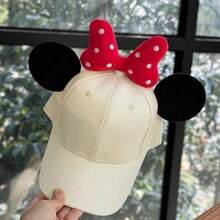 Casquette de baseball pour femme Disney 3D à oreilles rondes, nœud à pois, 2 couleurs, visière incurvée, chapeau de soleil, pour extérieur, parc d'attractions, voyage, photo, vacances, fête, style décontracté polyvalent, mode douce rétro, chapeau de style décontracté polyvalent pour adulte - casquette de baseball - Voir 12