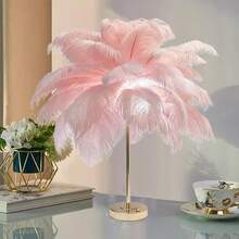 Rechargeable Feather Light With Built-In Battery, Portable Cordless DIY Home Living Room Coffee Table LED Decorative Lamp, Bedside Desk Lamp, Ins Style Girl Live Stream Atmosphere Light, Birthday Wedding Romantic Night Light - Pink - View 12