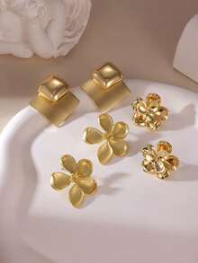 6pcs Vintage French Floral Earrings, Exaggerated Luxury High-End Design, Fairy-Like Stud Earrings, Suitable For Women's Daily Wear - Multicolor - View 2