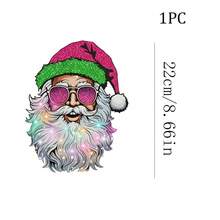 1/2/3pcs Pink Green Glitter Christmas Hat Sunglasses Santa Claus Gradient Beard Heat Transfer Sticker, American Vintage Style Christmas DIY Print, Suitable For T-Shirt, Hoodie, Canvas Bag, Pillow - Multicolor - View 6
