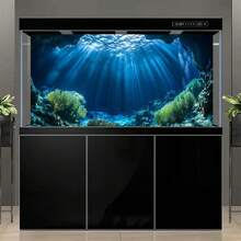 Seascape Sand, Rock, Water Plant And Fish Tank Decor - Coral Reef Self-Adhesive Removable Wallpaper-Style Background, Easy To Peel And Stick Freshwater/Saltwater Aquarium Reusable Fish Tank Decoration, Fish Habitat Decor, Aquarium Sticker, Suitable For Stream Tank, Planted Tank, Turtle Tank Landscaping, Studio Photography Backdrop, Self-Adhesive Front - B - View 9
