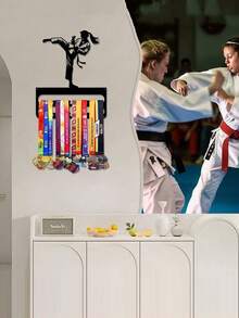 1 Buah Rak Pajangan Medali Emas, Perak, dan Perunggu Taekwondo, Rak Penyimpanan Dekorasi Dinding Logam, Hadiah Sempurna untuk Penghargaan Olahraga, Penggemar Olahraga, Atlet, dan Juara, Pajangan Dalam dan Luar Ruangan, Tahan Cuaca - Hitam - View 4