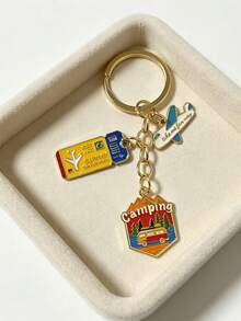 [1 pieza] Llavero de aventura de camping y viaje al aire libre, colgante de billete de avión para equipaje y bolso, colgante de mochila estilo vacaciones, llavero colgante de camping en montaña y RV, colgante de metal de billete de aventura de avión, accesorio de bolso para entusiastas de viajes al aire libre, anillo de llaves dorado de viaje, soporte de llaves portátil anti-pérdida, decoración de bolso de viaje, regalo de recuerdo de viaje para entusiastas de camping - Multicolor - Ver 3