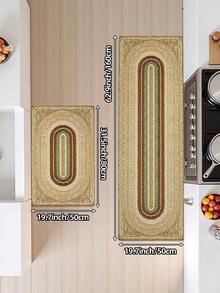 1pc 2D Flat Printed Long Runner Rug, Faux Woven Print Long Floor Mat, Suitable For Bathroom, Kitchen, Outdoor, Hallway, Bedroom, Living Room, Machine Washable Easy To Clean, Non-Slip Entryway Mat, Bedroom Decor Carpet Accessory - Multicolor - View 12