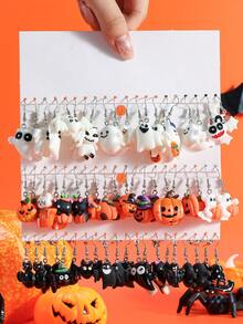 10/30/60pcs Halloween Cute & Funny Pumpkin Bat Zombie Ghost Black Cat Spider Witch Hat Resin Pendant Earrings Halloween Gift Set - Multicolor - View 11